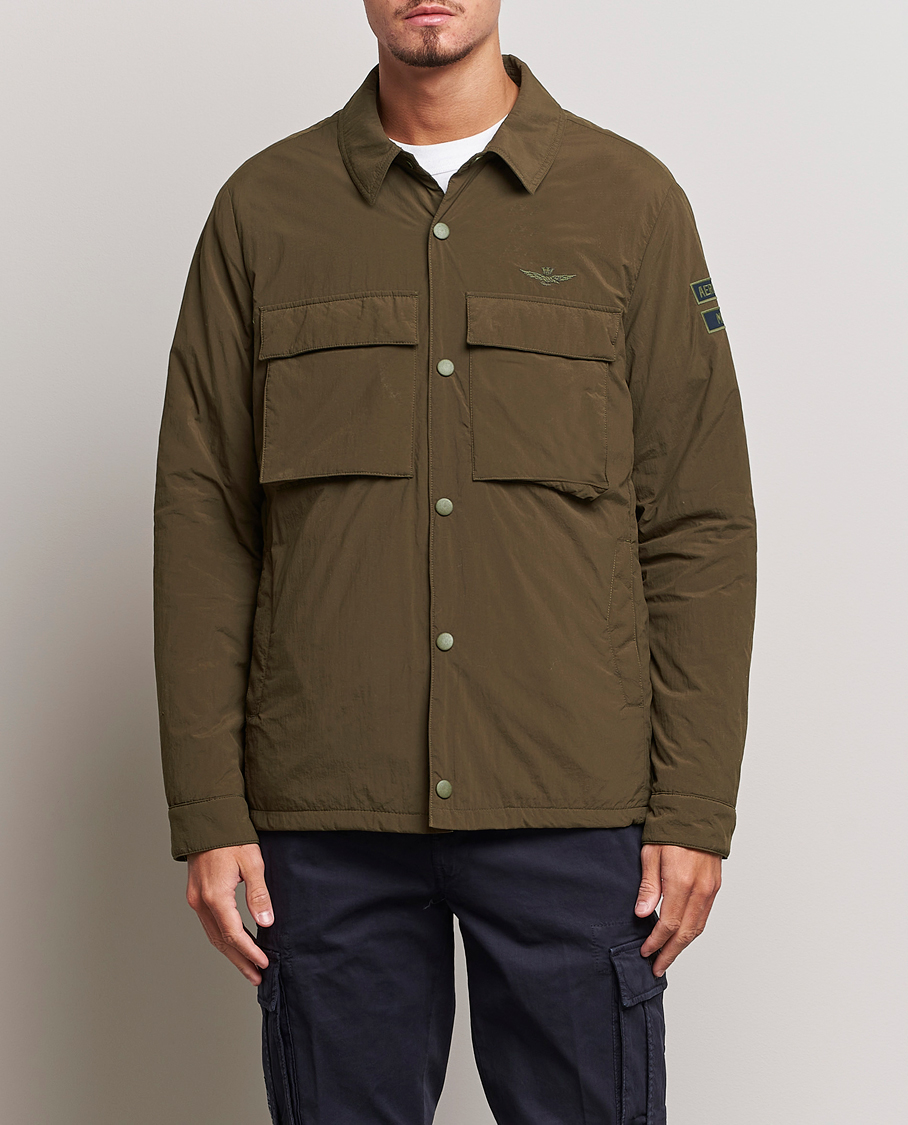 Herre | Jakker | Aeronautica Militare | Light Padded Pocket Shirt Jacket Off Green