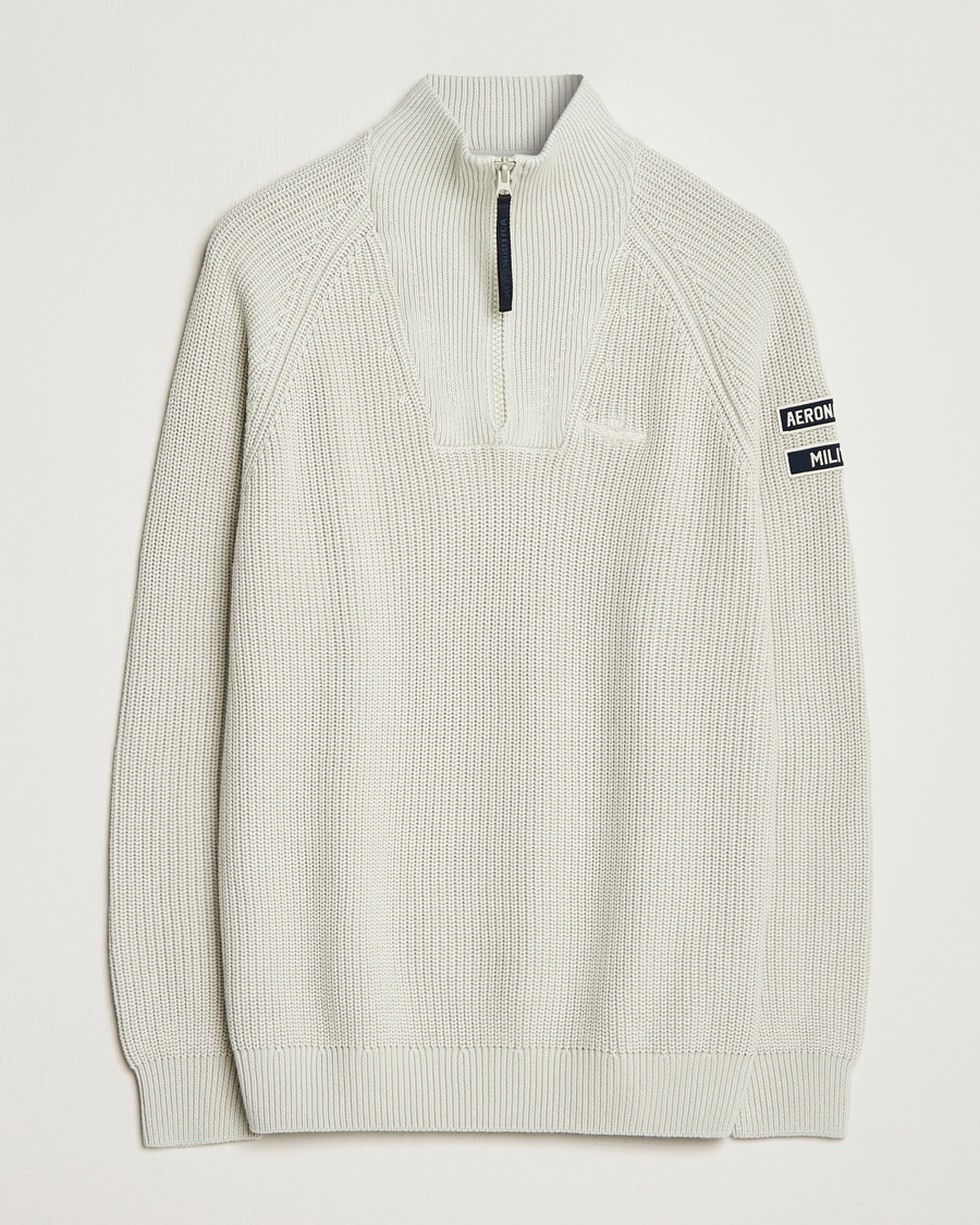 Herre | Trøjer | Aeronautica Militare | Cotton Structured Knitted Half Zip Ice Palace