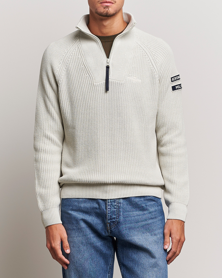 Herre | Trøjer | Aeronautica Militare | Cotton Structured Knitted Half Zip Ice Palace