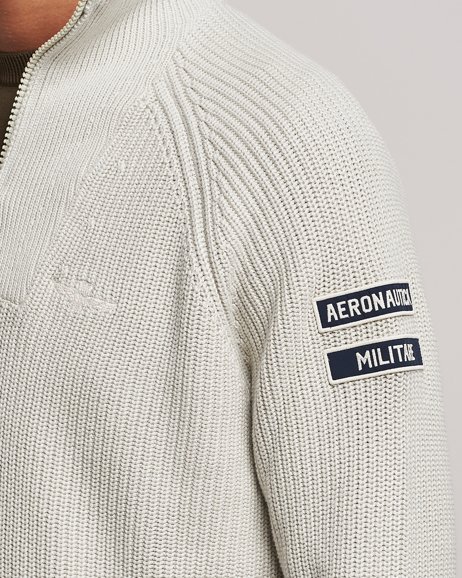 Herre | Trøjer | Aeronautica Militare | Cotton Structured Knitted Half Zip Ice Palace