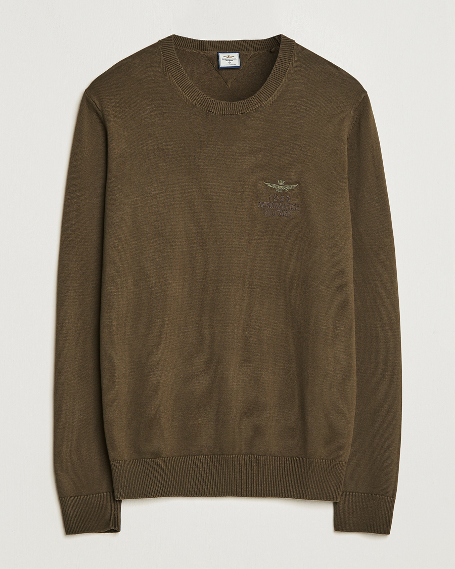 Herre | Trøjer | Aeronautica Militare | Cotton Knitted Crew Neck Off Green