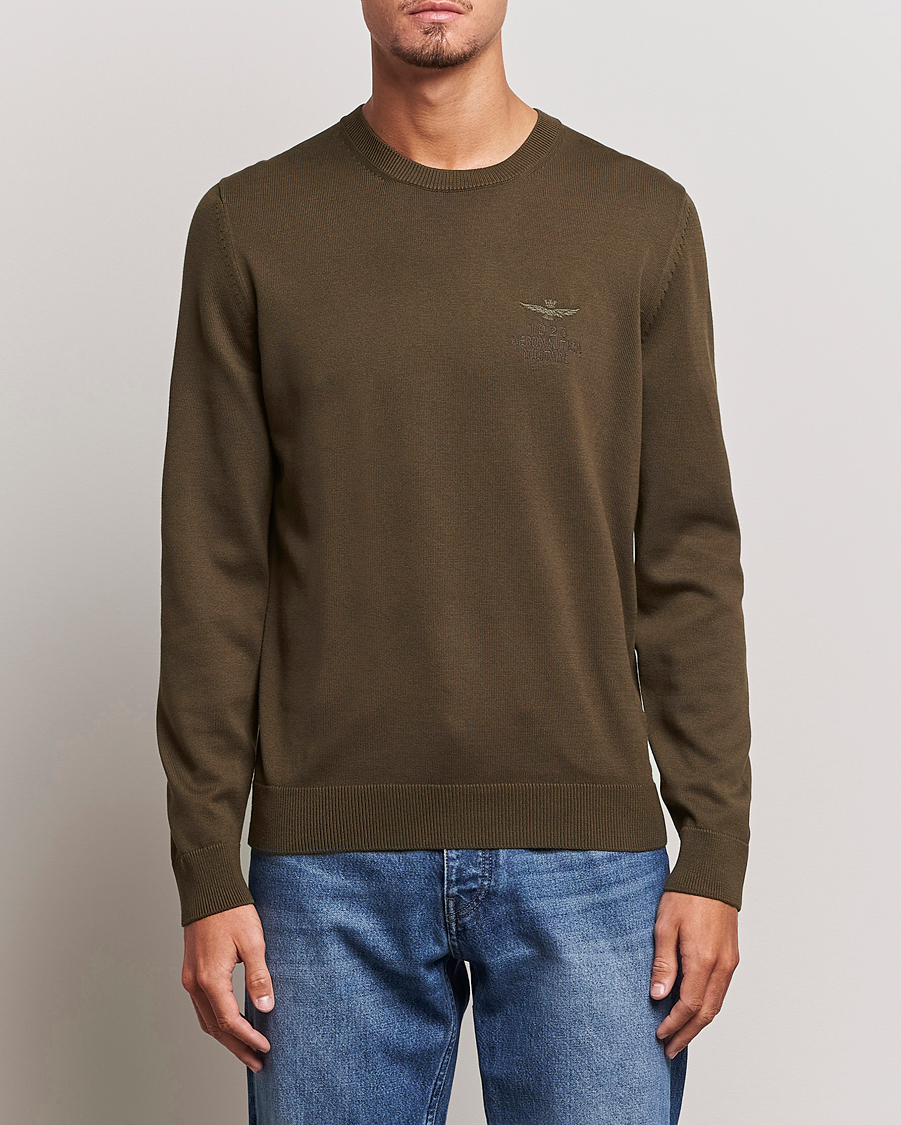 Herre | Trøjer | Aeronautica Militare | Cotton Knitted Crew Neck Off Green