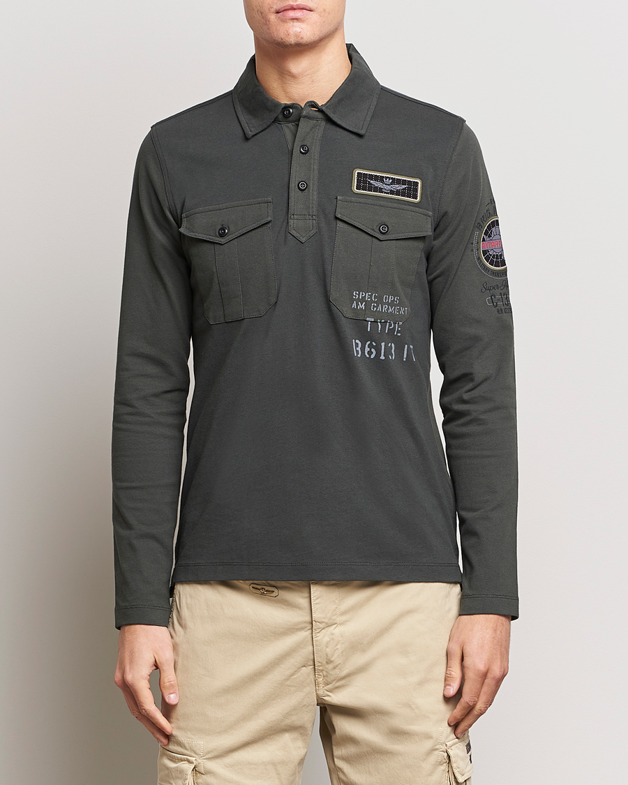 Herre | Trøjer | Aeronautica Militare | Pocket Long Sleeve Polo Dark Green