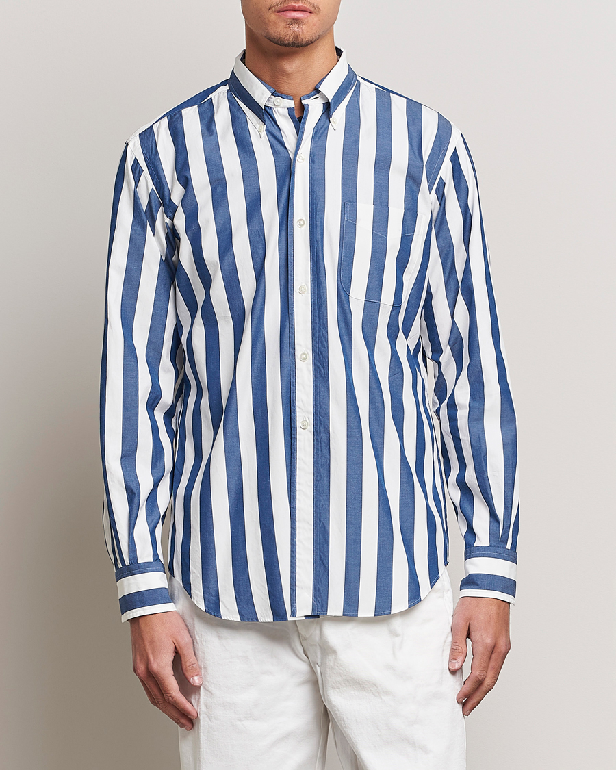 Herre | Skjorter | Kamakura Shirts | Vintage Ivy Button Down Shirt Blue Stripe
