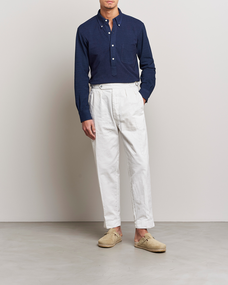Herre | Skjorter | Kamakura Shirts | Vintage Ivy Knit Popover Shirt Navy