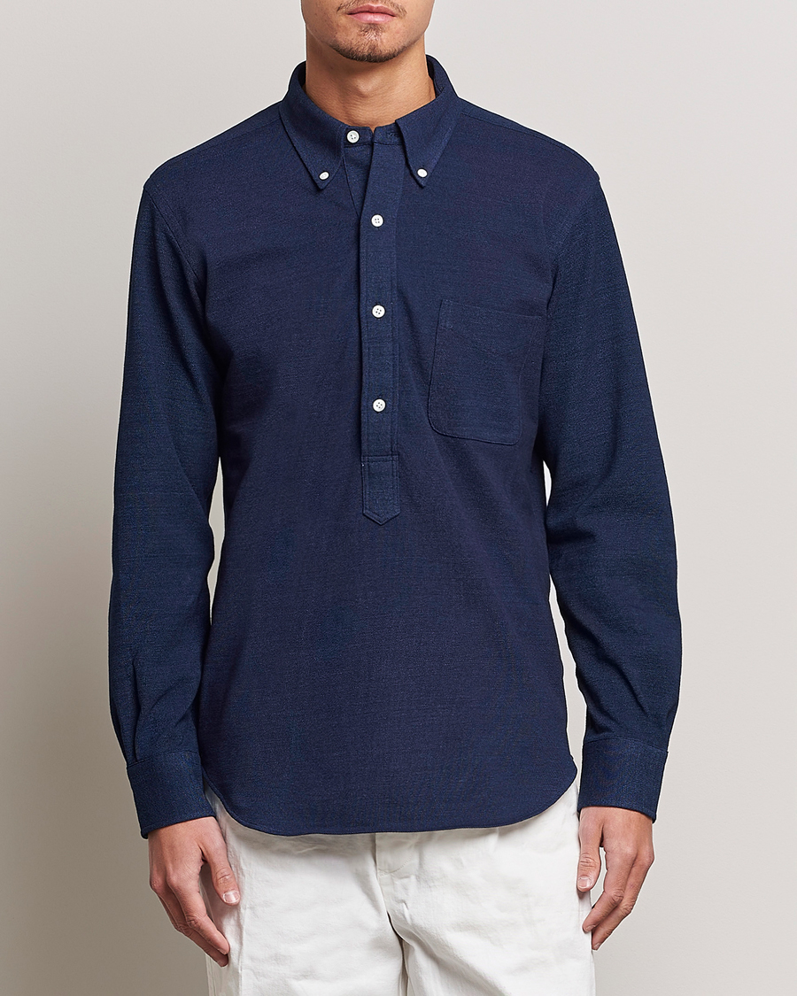 Herre | Skjorter | Kamakura Shirts | Vintage Ivy Knit Popover Shirt Navy