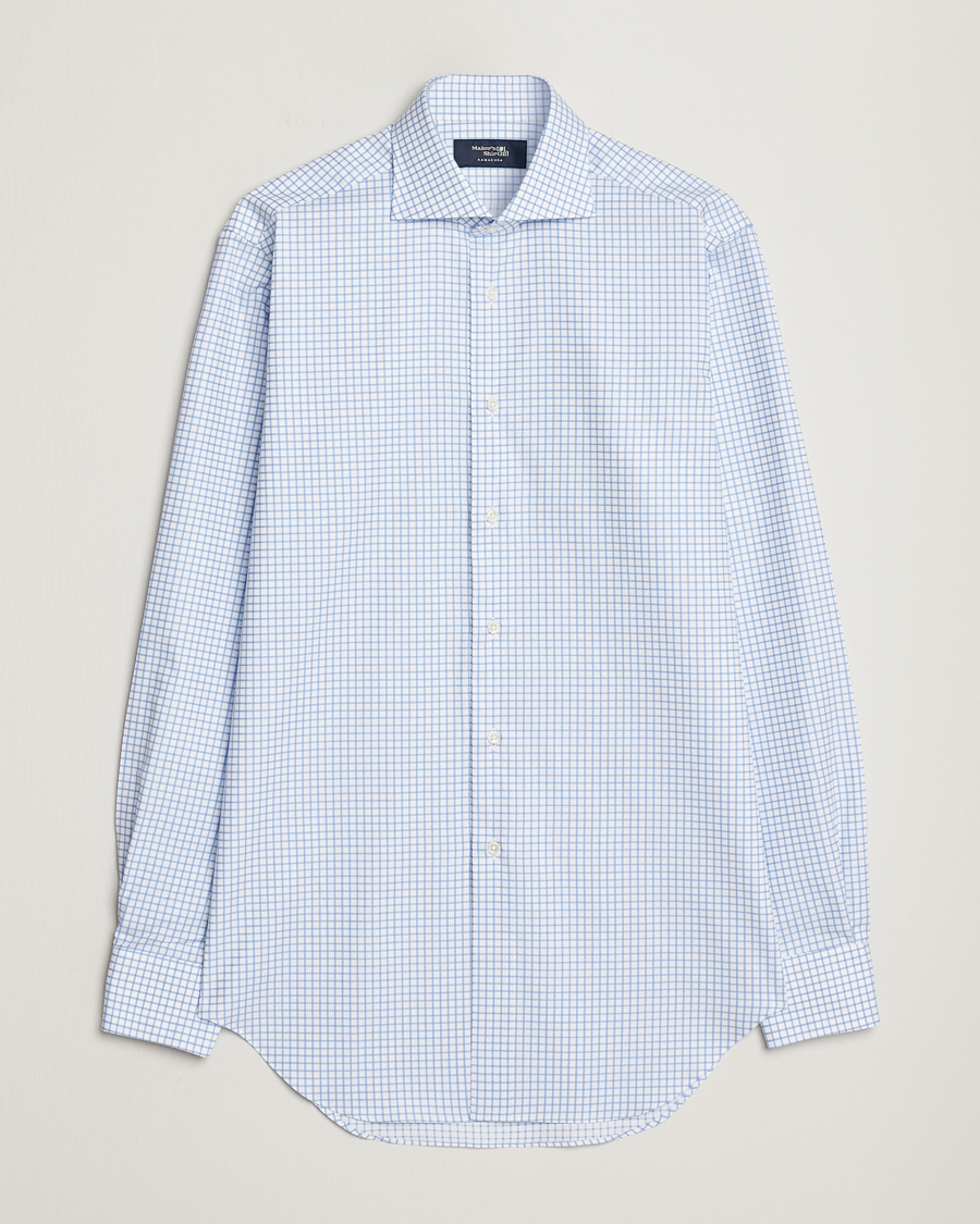 Herre | Skjorter | Kamakura Shirts | Slim Fit Twill Spread Shirt Sky Blue Check