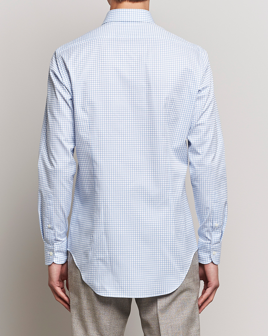 Herre | Skjorter | Kamakura Shirts | Slim Fit Twill Spread Shirt Sky Blue Check