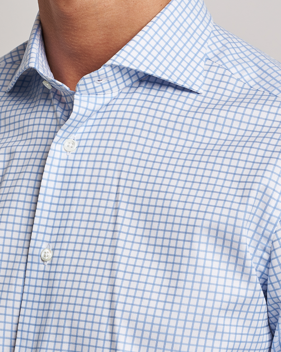 Herre | Skjorter | Kamakura Shirts | Slim Fit Twill Spread Shirt Sky Blue Check