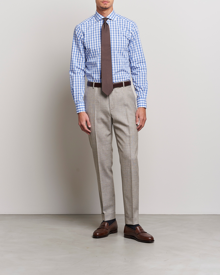 Herre | Skjorter | Kamakura Shirts | Slim Fit Broadcloth Spread Shirt Blue Gingham