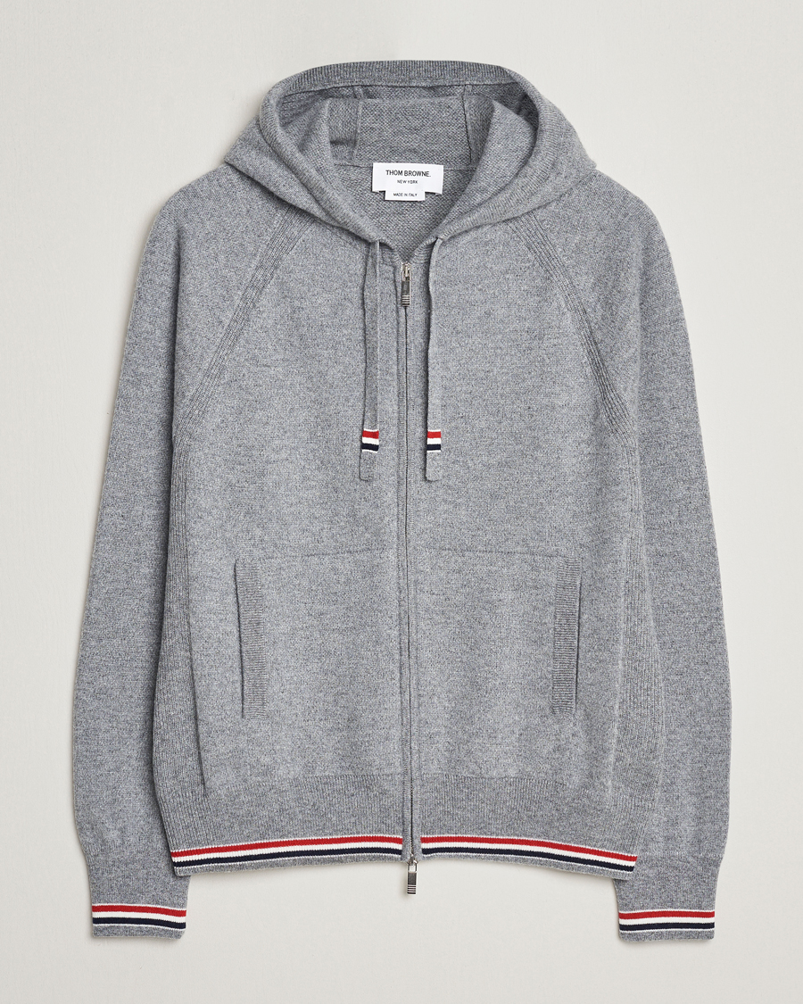 Herre | Trøjer | Thom Browne | Cashmere Jersey Full Zip Hoodie Light Grey