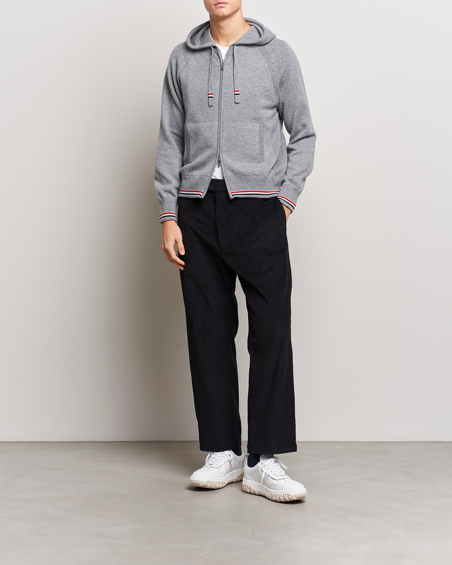 Herre | Trøjer | Thom Browne | Cashmere Jersey Full Zip Hoodie Light Grey