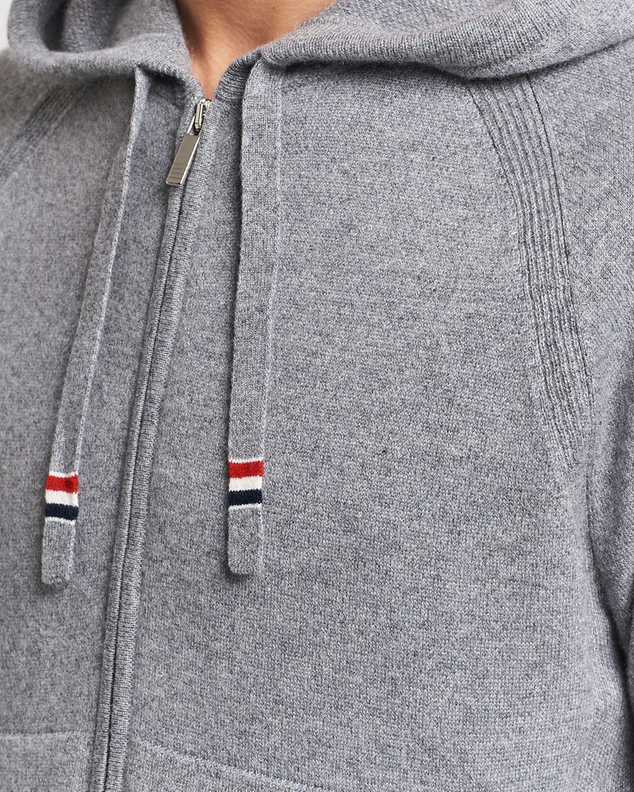 Herre | Trøjer | Thom Browne | Cashmere Jersey Full Zip Hoodie Light Grey