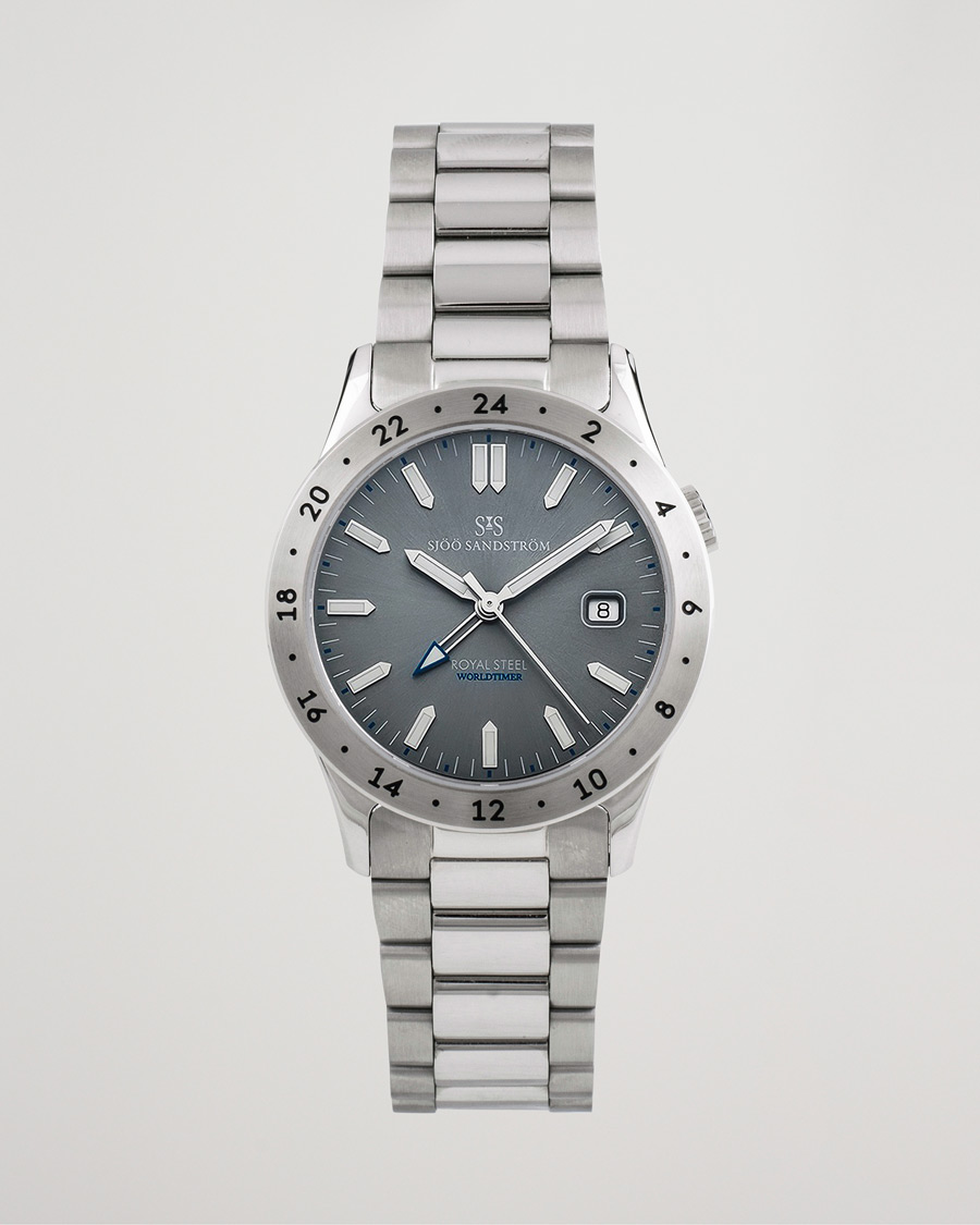 Herre | Sjöö Sandström Pre-Owned Royal Steel Worldtimer 36mm SS-1836-WT Steel/Grey | Sjöö Sandström Pre-Owned | Royal Steel Worldtimer 36mm SS-1836-WT Steel/Grey