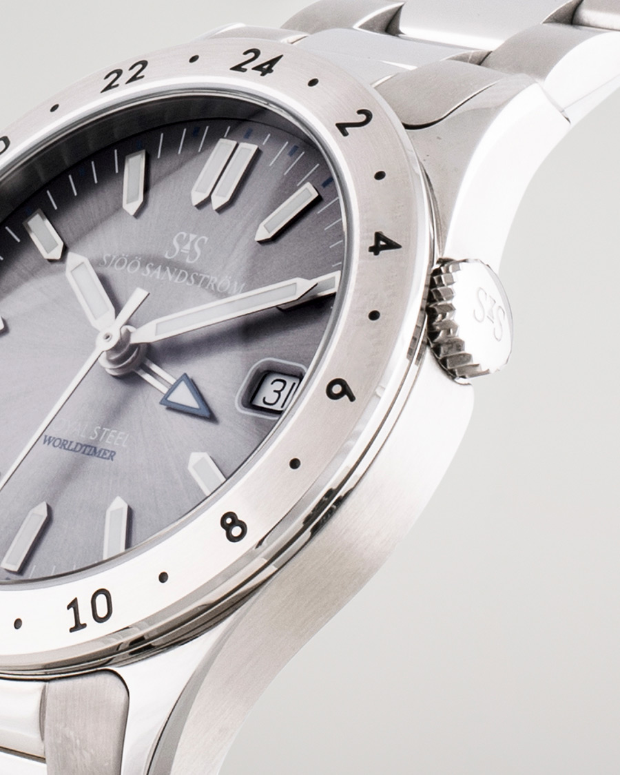 Herre | Sjöö Sandström Pre-Owned Royal Steel Worldtimer 36mm SS-1836-WT Steel/Grey | Sjöö Sandström Pre-Owned | Royal Steel Worldtimer 36mm SS-1836-WT Steel/Grey
