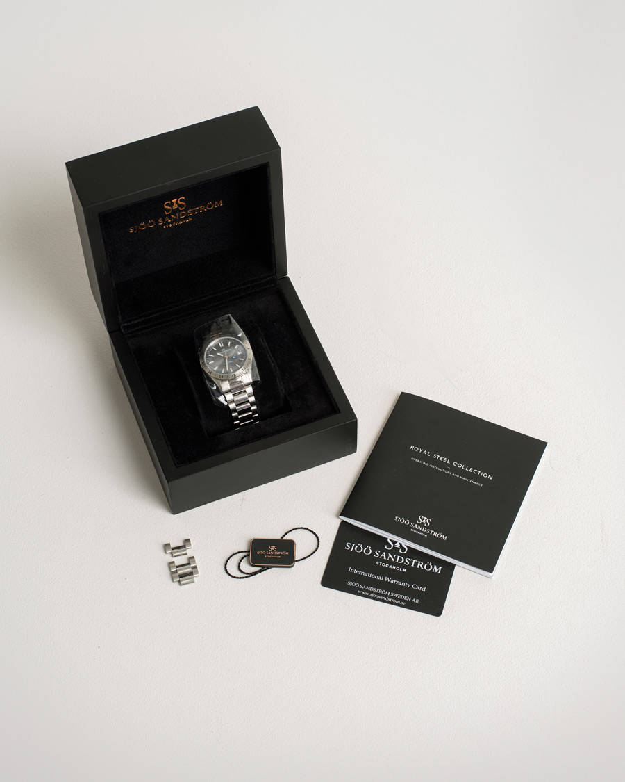 Herre | Sjöö Sandström Pre-Owned Royal Steel Worldtimer 36mm SS-1836-WT Steel/Grey | Sjöö Sandström Pre-Owned | Royal Steel Worldtimer 36mm SS-1836-WT Steel/Grey