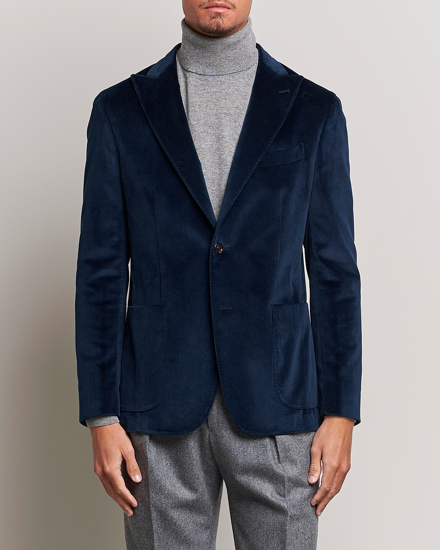 Herre | Blazere & jakker | Boglioli | K Jacket Peak Lapel Velvet Blazer Navy