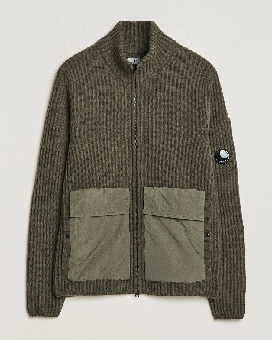 Herre | Trøjer | C.P. Company | Heavy Knitted Lambswool Full Zip Olive