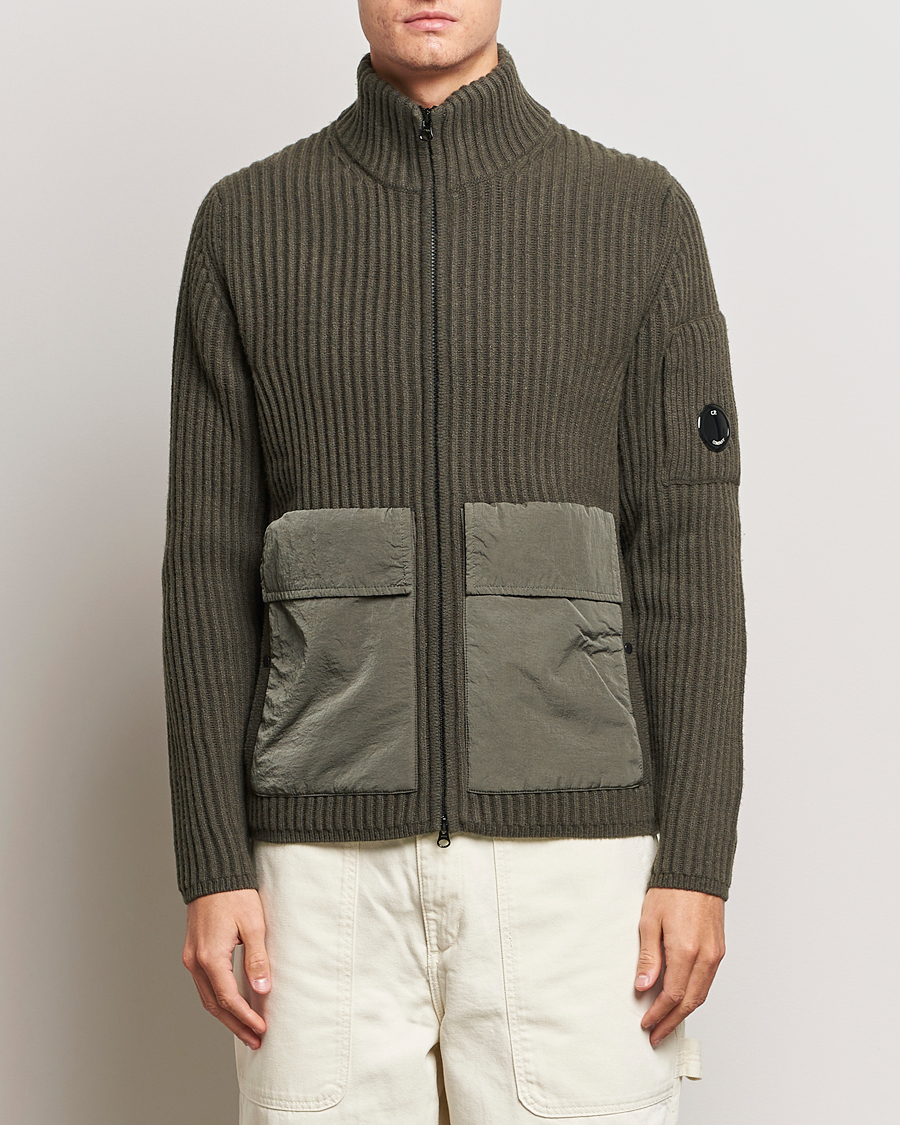 Herre | Trøjer | C.P. Company | Heavy Knitted Lambswool Full Zip Olive