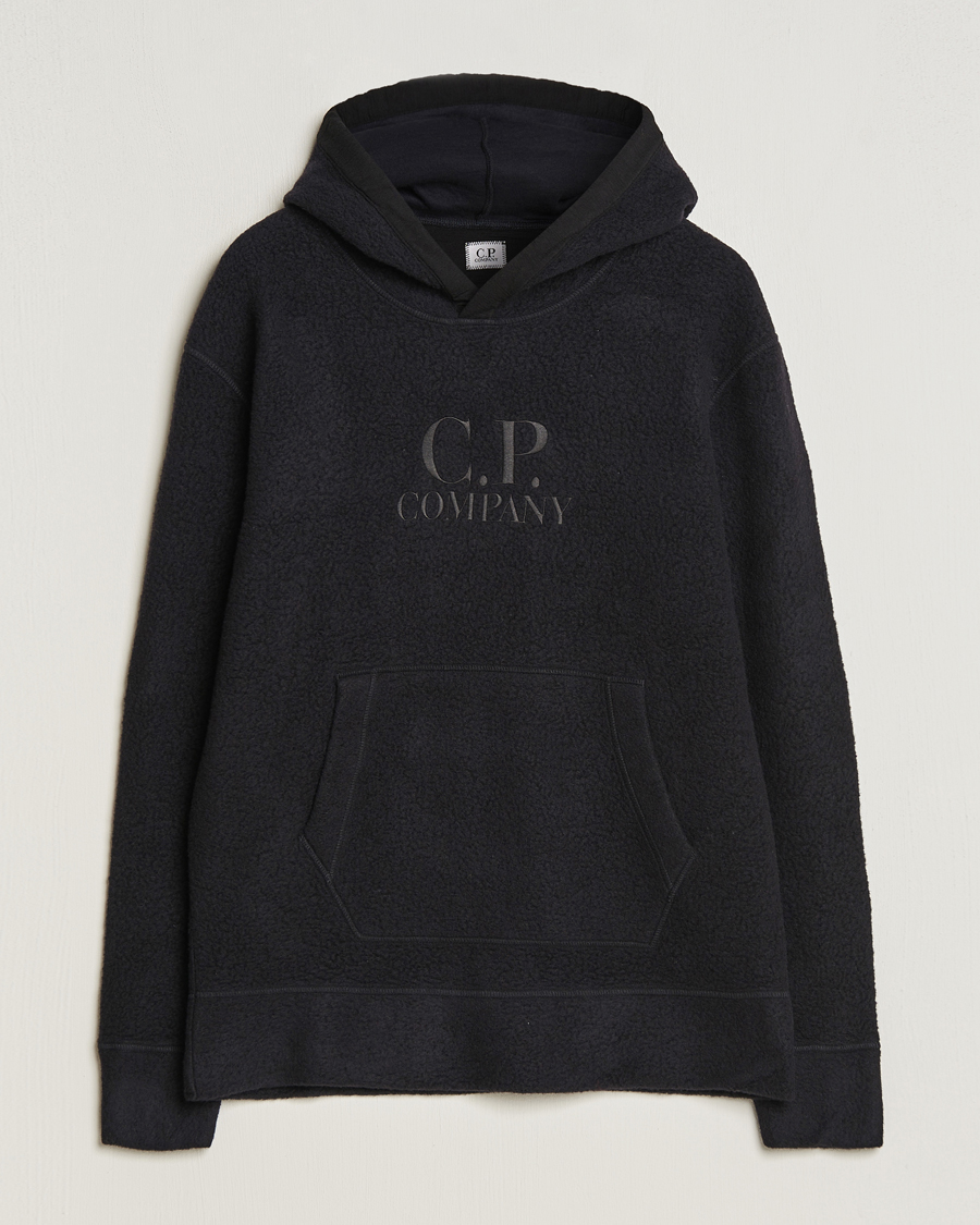 Herre |  | C.P. Company | Wool Polar Fleece Logo Hood Black