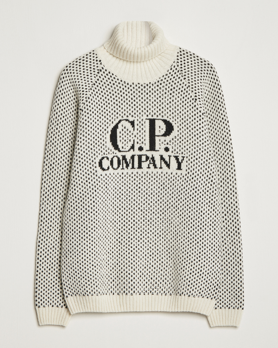Herre | Trøjer | C.P. Company | Wool Jaquard CP 3 Knitted Rollneck White