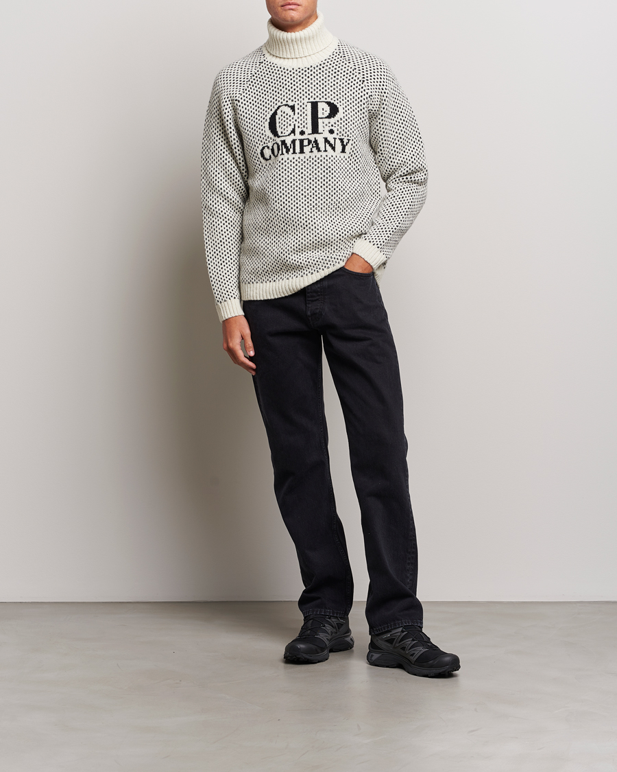 Herre | Trøjer | C.P. Company | Wool Jaquard CP 3 Knitted Rollneck White