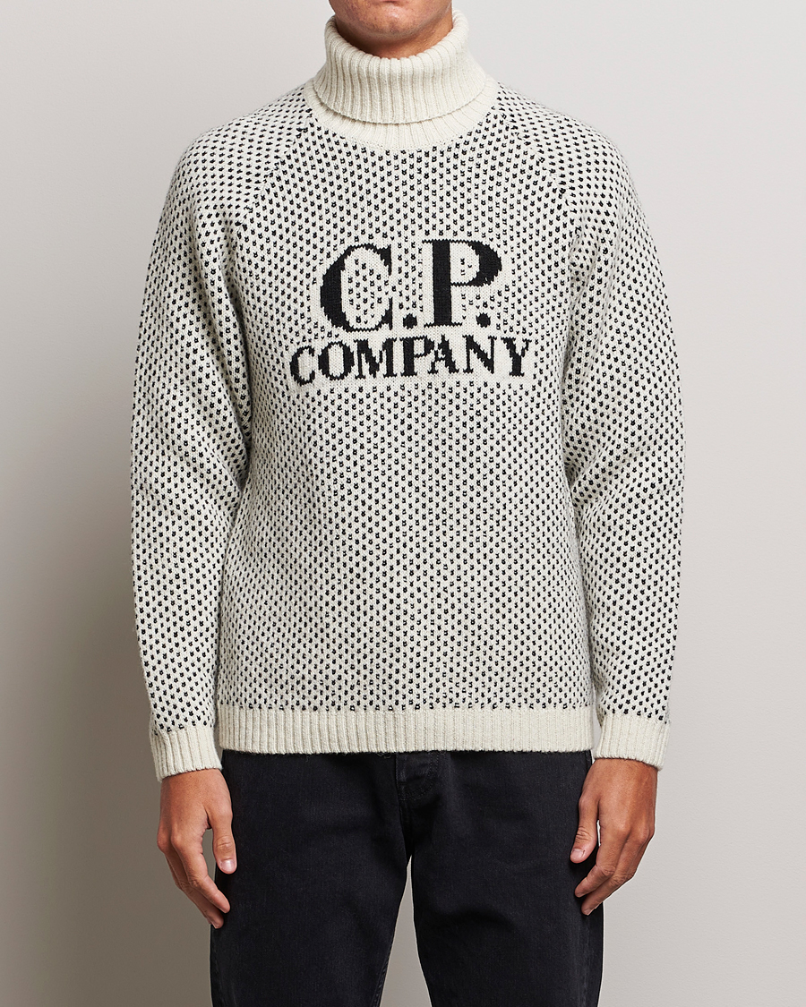 Herre | Rullekravetrøjer | C.P. Company | Wool Jaquard CP 3 Knitted Rollneck White
