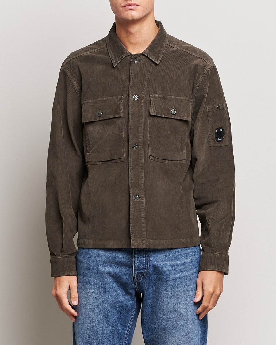 Herre | Shirt Jackets | C.P. Company | Corduroy Double Pocket Overshirt Olive