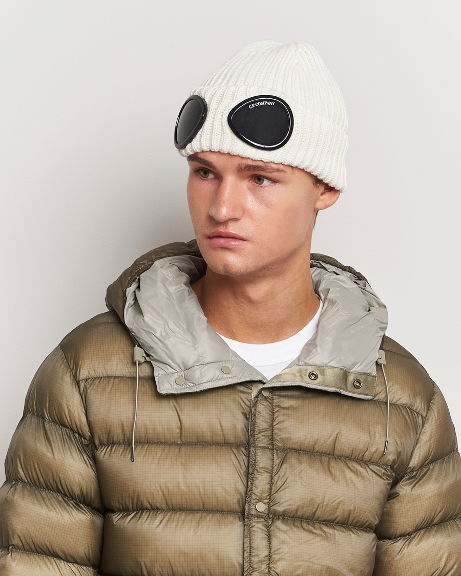 Herre | C.P. Company Knitted Merino Goggle Beanie White | C.P. Company | Knitted Merino Goggle Beanie White