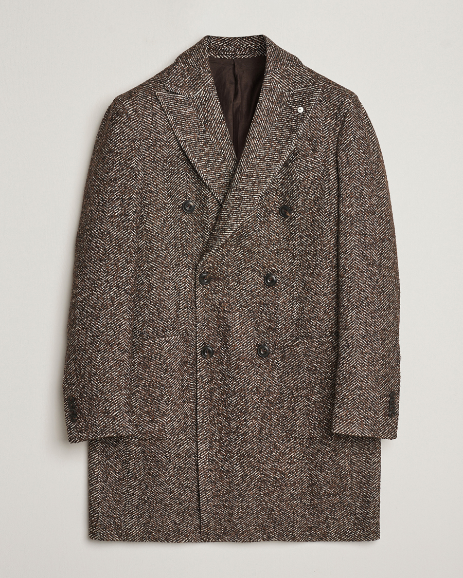 Herre | Jakker | L.B.M. 1911 | Double Breasted Herringbone Wool Coat Brown