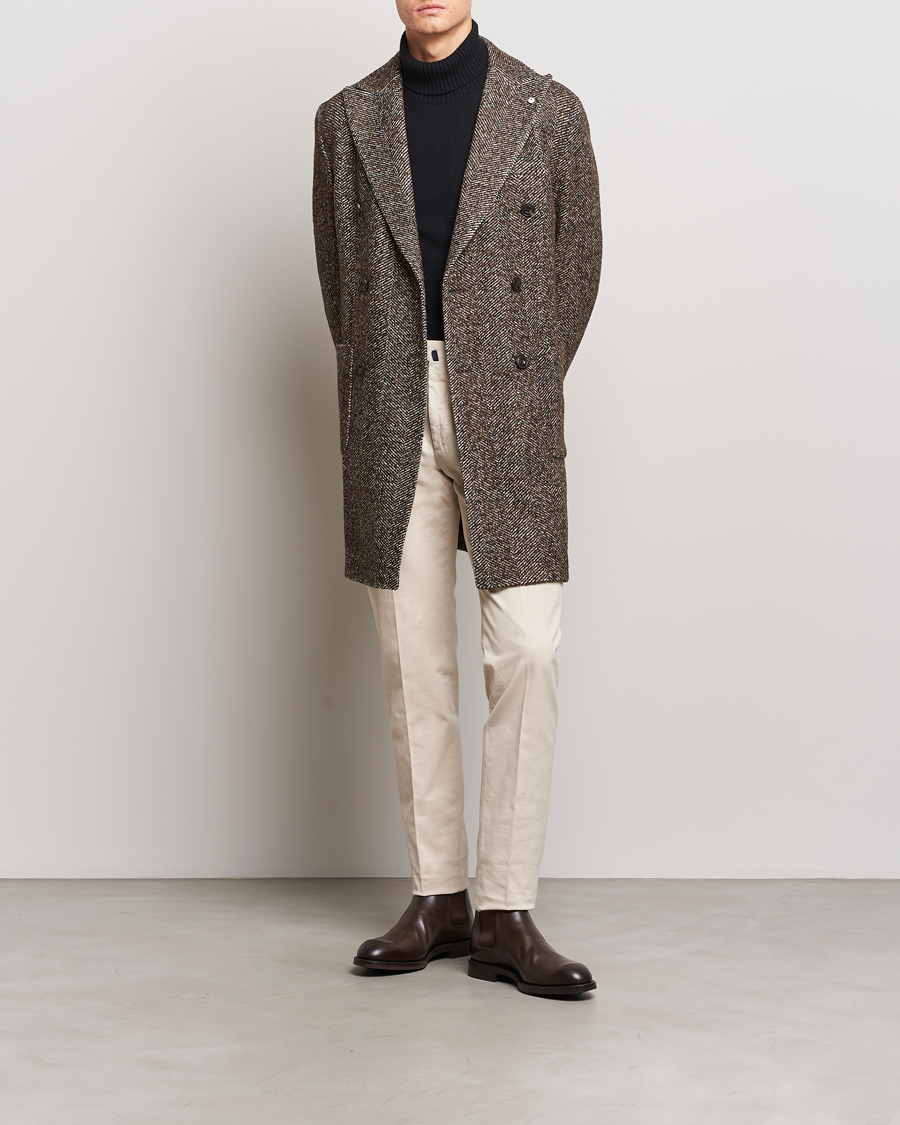 Herre | Jakker | L.B.M. 1911 | Double Breasted Herringbone Wool Coat Brown