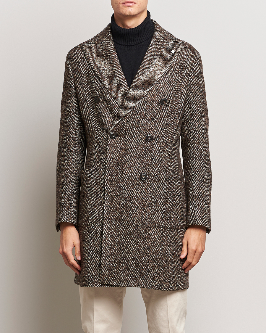 Herre | Jakker | L.B.M. 1911 | Double Breasted Herringbone Wool Coat Brown
