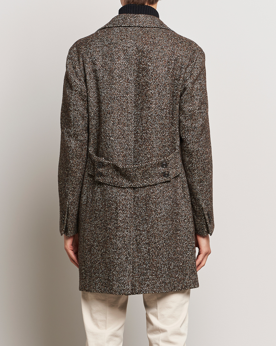Herre | Jakker | L.B.M. 1911 | Double Breasted Herringbone Wool Coat Brown