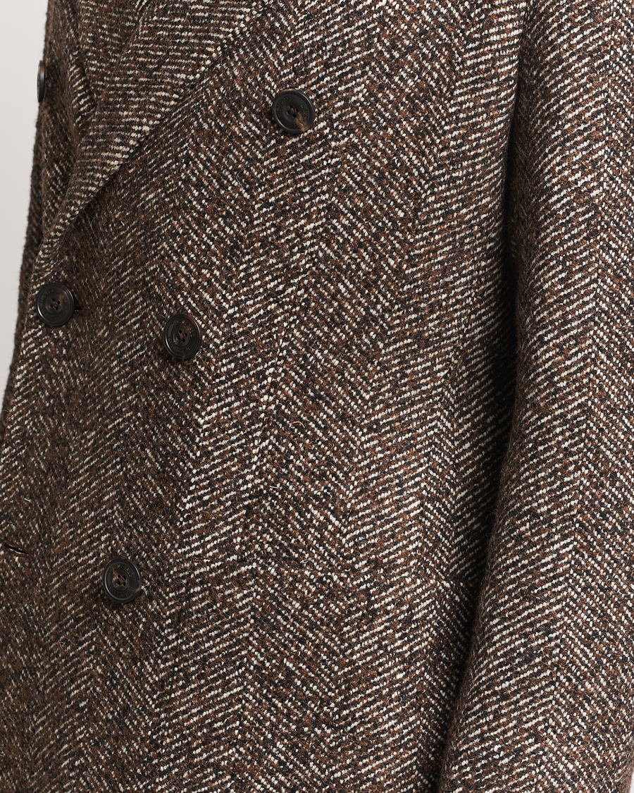 Herre | Jakker | L.B.M. 1911 | Double Breasted Herringbone Wool Coat Brown