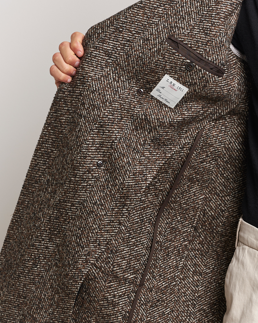 Herre | Jakker | L.B.M. 1911 | Double Breasted Herringbone Wool Coat Brown