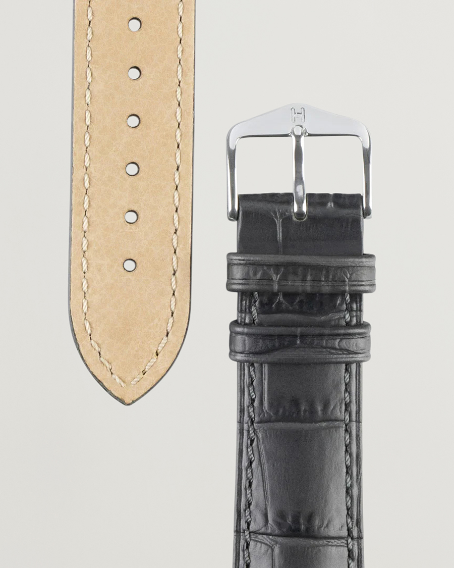 Herre | Urremme | HIRSCH | Duke Embossed Leather Watch Strap Grey