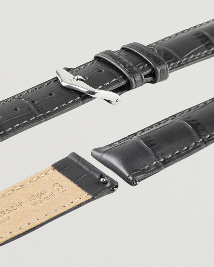 Herre | Urremme | HIRSCH | Duke Embossed Leather Watch Strap Grey