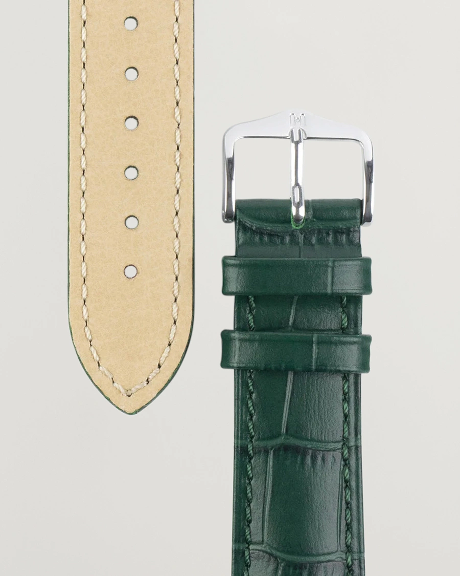Herre | Urremme | HIRSCH | Duke Embossed Leather Watch Strap Green