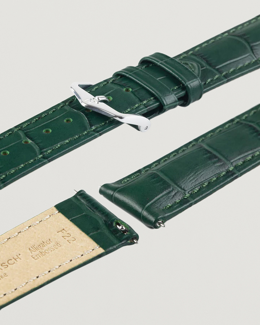 Herre | Urremme | HIRSCH | Duke Embossed Leather Watch Strap Green