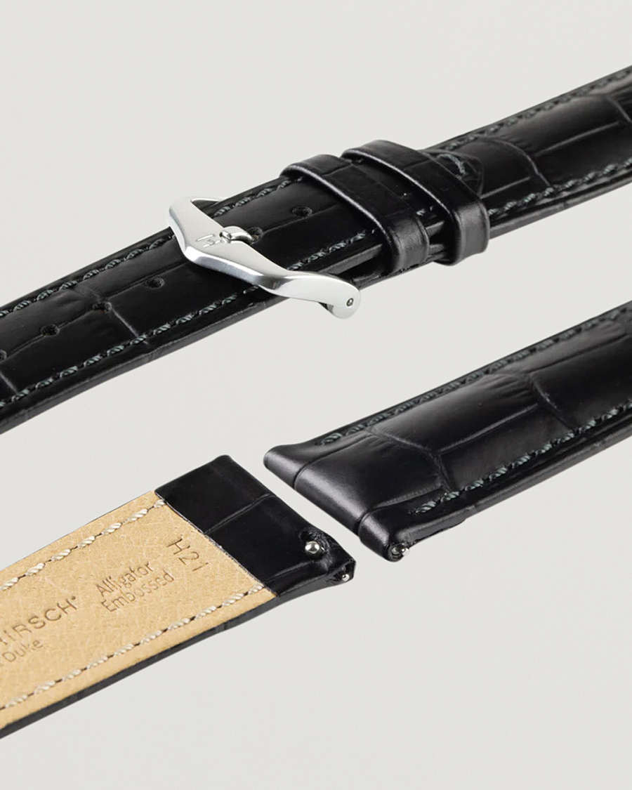Herre | Urremme | HIRSCH | Duke Embossed Leather Watch Strap Black