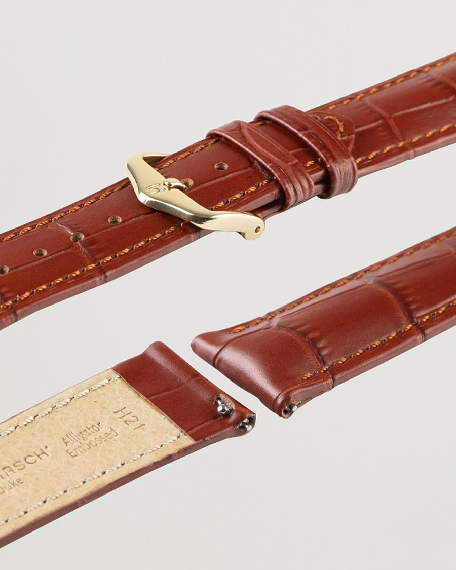 Herre | Urremme | HIRSCH | Duke Embossed Leather Watch Strap Golden Brown