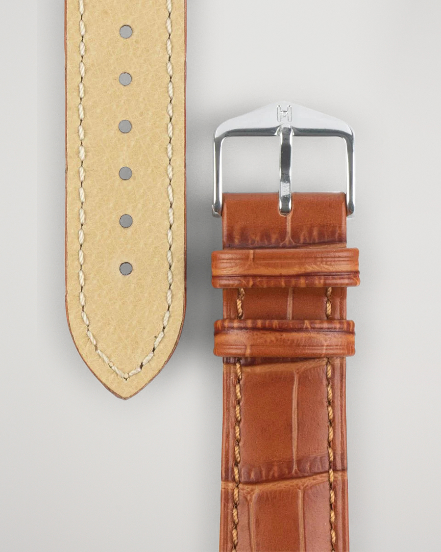 Herre | Urremme | HIRSCH | Duke Embossed Leather Watch Strap Honey Brown