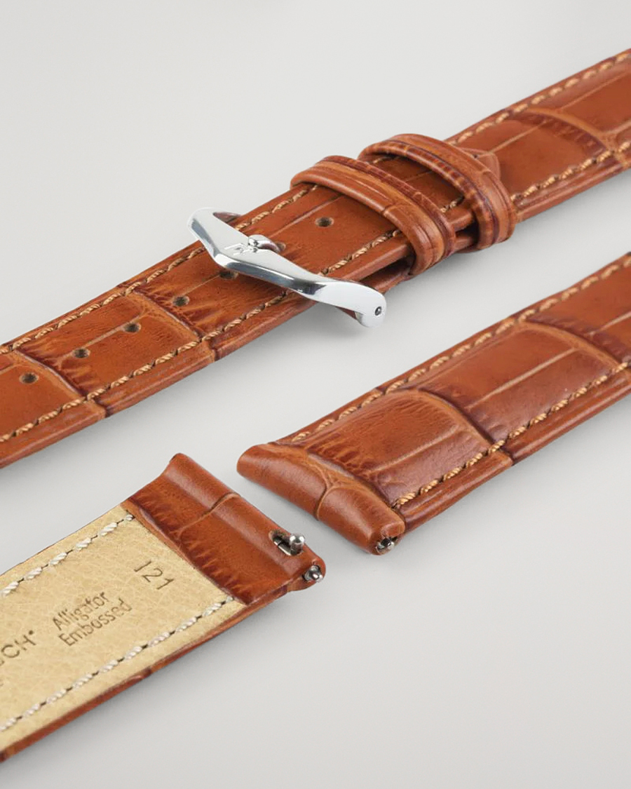 Herre | Urremme | HIRSCH | Duke Embossed Leather Watch Strap Honey Brown