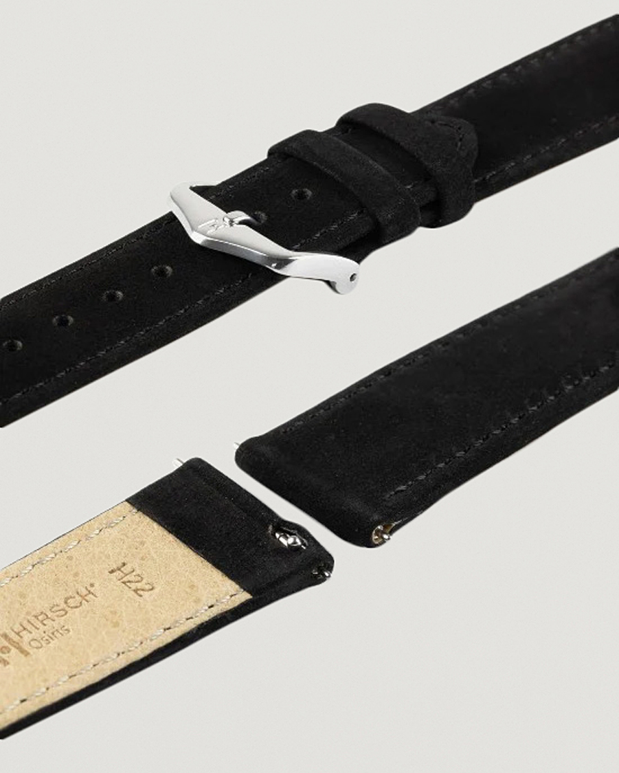 Herre | Urremme | HIRSCH | Osiris Calf Leather Nubuck Effect Watch Strap Black