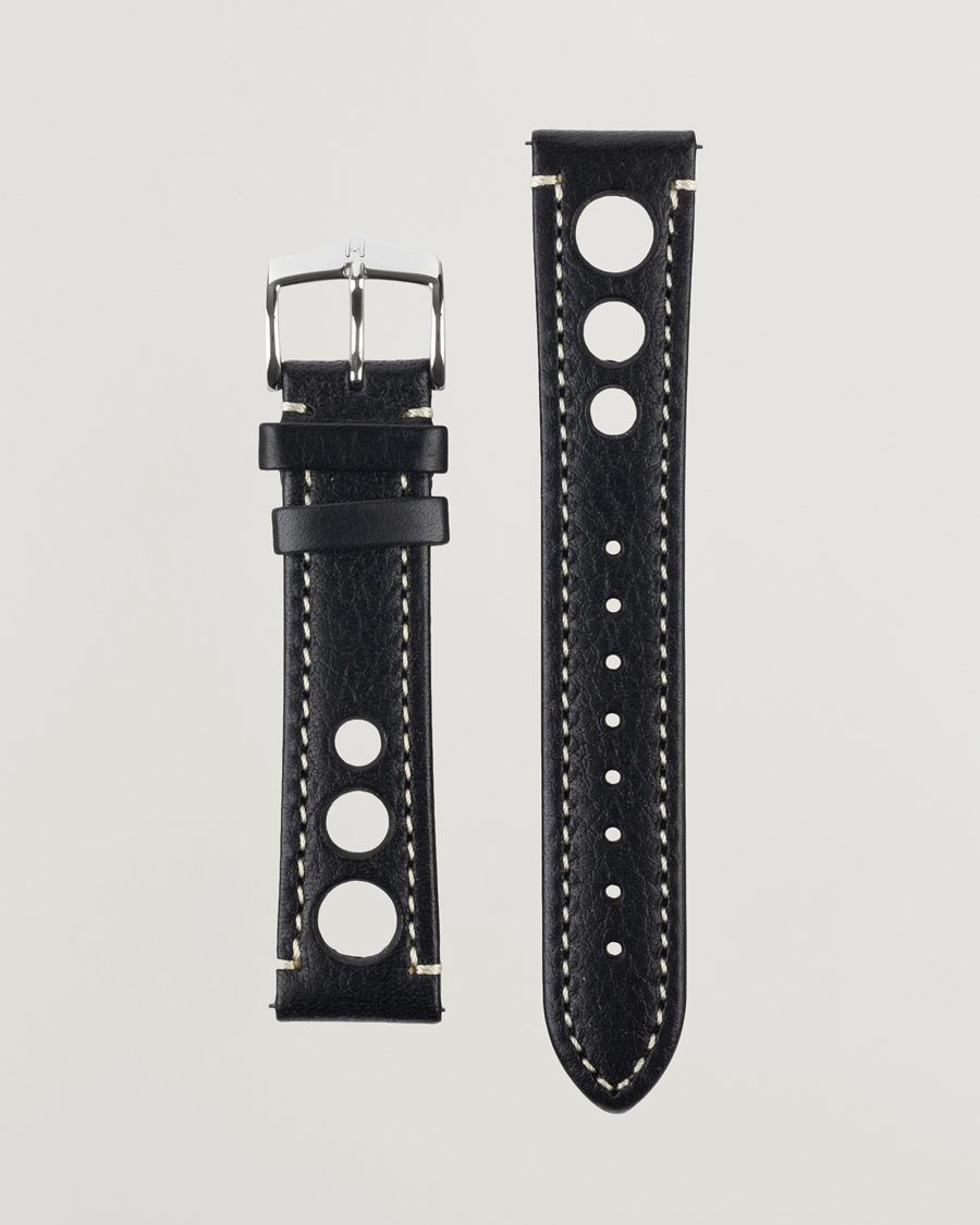 Herre | Urremme | HIRSCH | Rally Natural Leather Racing Watch Strap Black