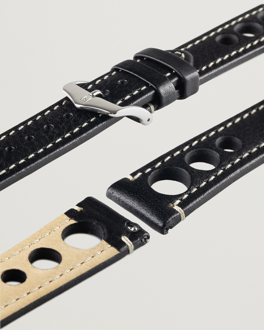 Herre | Urremme | HIRSCH | Rally Natural Leather Racing Watch Strap Black