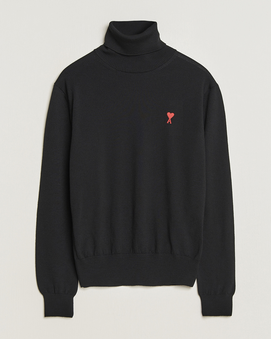 Herre | Trøjer | AMI | Heart Logo Wool Turtleneck Black