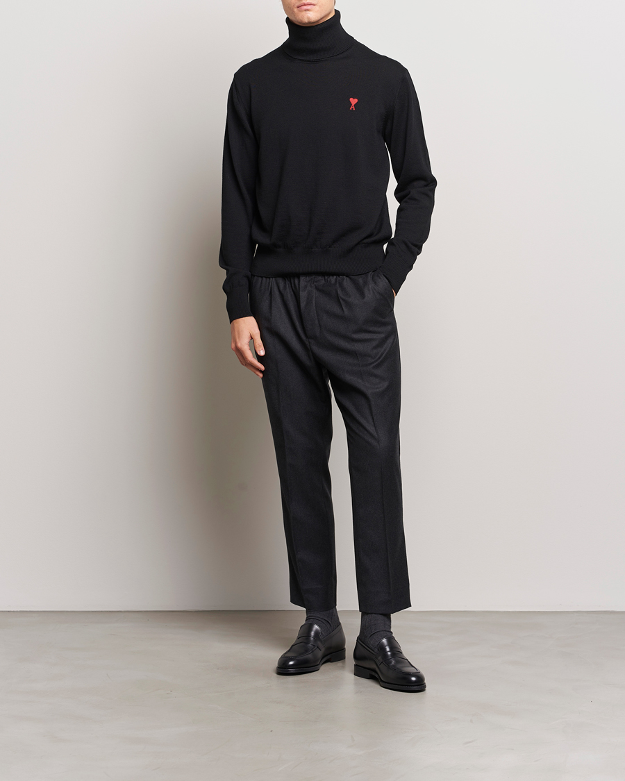 Herre | Trøjer | AMI | Heart Logo Wool Turtleneck Black