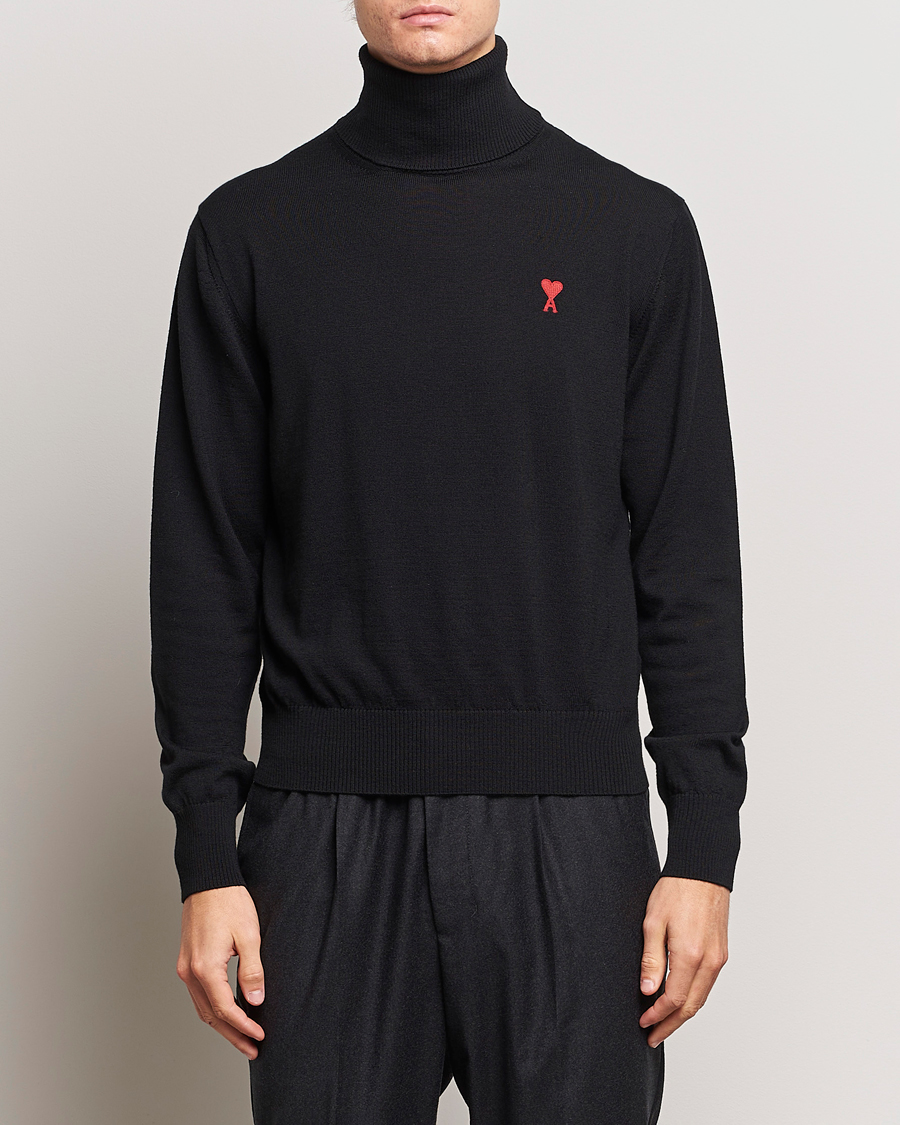 Herre | Trøjer | AMI | Heart Logo Wool Turtleneck Black