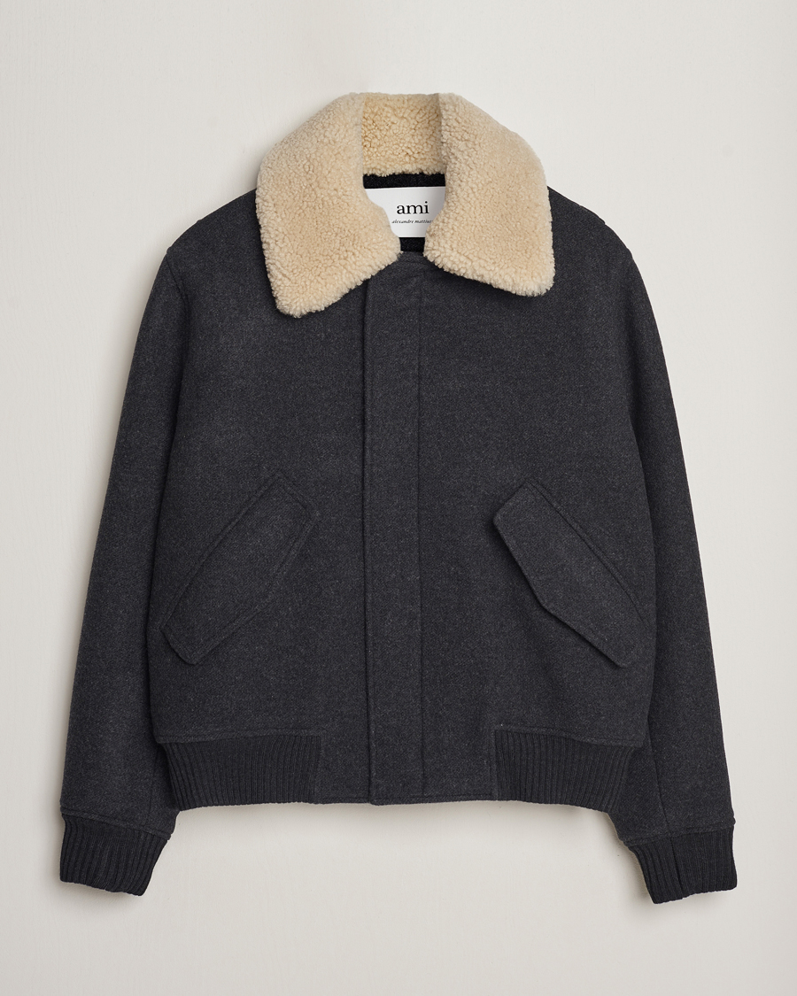 Herre | Moderne jakker | AMI | Shearling Bomber Jacket Heather Grey